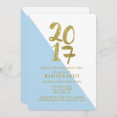 Blauw en goud kleurenblok | afstudeerfeest kaart (Voorkant / Achterkant)