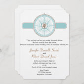 Blauw en Goud Kompas Roos Strand Bruiloft Kaart (Voorkant / Achterkant)