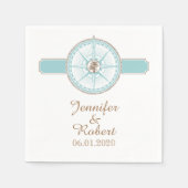 Blauw en Goud Kompas Roos Strand Bruiloft Servet (Voorkant)