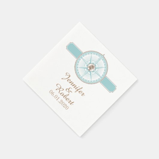 Blauw en Goud Kompas Roos Strand Bruiloft Servet (Hoek)