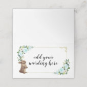 Blauw en goud konijn met bloemen Pasen Plaatskaartje (Buitenkant ongevouwen)