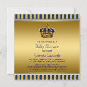 Blauw en Goud Koninklijk Baby shower Kaart (Achterkant)
