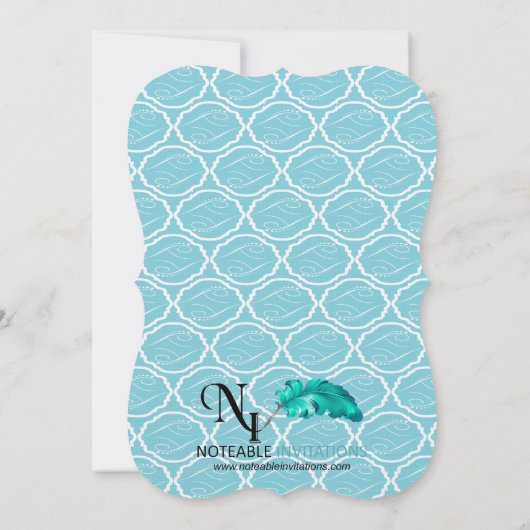 Blauw en Goud Koraal Roos Strand Bruiloft Kaart (Achterkant)