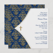 Blauw en Goud Kruis doop Kaart (Voorkant / Achterkant)