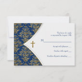 Blauw en Goud Kruis doop RSVP (Voorkant)