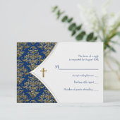 Blauw en Goud Kruis doop RSVP (Staand voorkant)