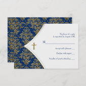 Blauw en Goud Kruis doop RSVP (Voorkant / Achterkant)