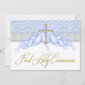 Blauw en Goud Kruis Jongens Eerste Communie Kaart (Voorkant)