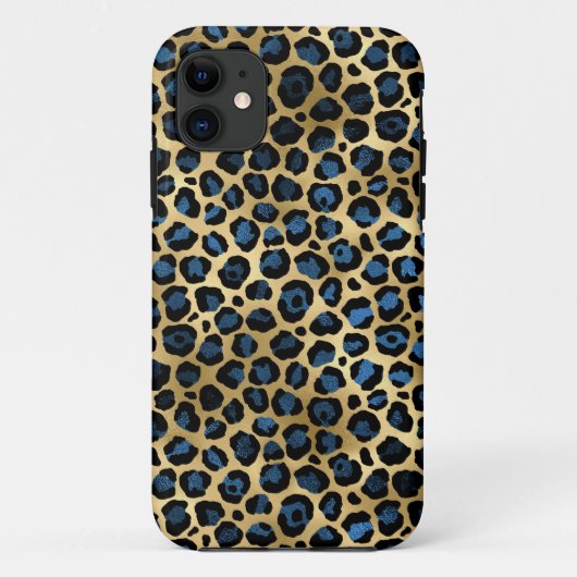 Blauw en Goud Leapard print Case-Mate iPhone Case (Achterkant)