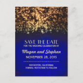 Blauw en goud  lichtjes slaan de datum op aankondigingskaart (Voorkant)