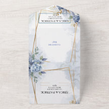 Blauw en Goud Lijst Waterverf Bloemen