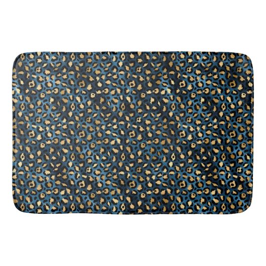Blauw en Goud Luipaard Serie Ontwerp 1 Badmat (Voorkant)