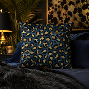 Blauw en goud luipaardprint dierpatroon kussen