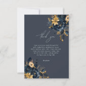 Blauw en Goud Luxe Bloemen Dank u Kaart (Voorkant)