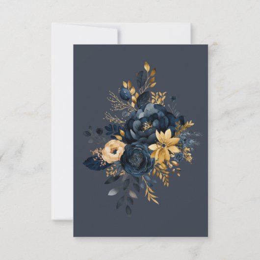 Blauw en Goud Luxe Bloemen Dank u Kaart (Achterkant)
