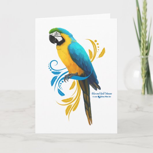 Blauw en Goud Macaw Wenskaart Kaart (Voorkant)