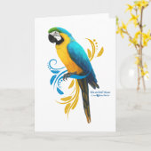 Blauw en Goud Macaw Wenskaart Kaart (Gele Bloem)