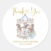 Blauw en Goud Magische Carrousel Dank U Sticker (Voorkant)