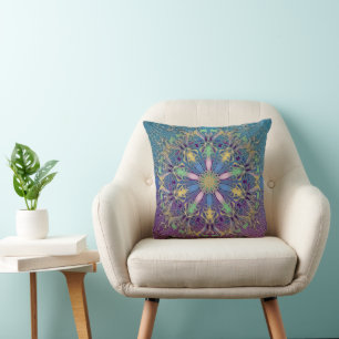 Blauw en Goud Mandala Sierkussen