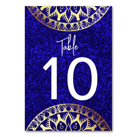 Blauw en Goud Mandala Tafelnummer (Voorkant)