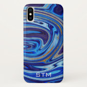 Blauw en Goud Marmer Agaten Monogram Case-Mate iPhone Case (Achterkant)