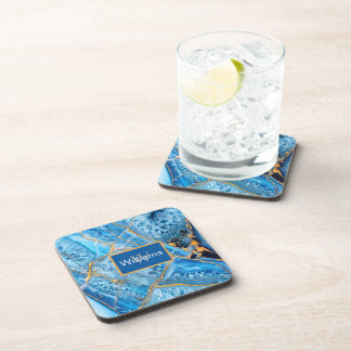 Blauw en goud marmer bier onderzetter