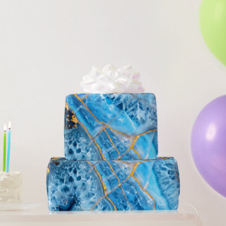 Blauw en goud marmer cadeaupapier