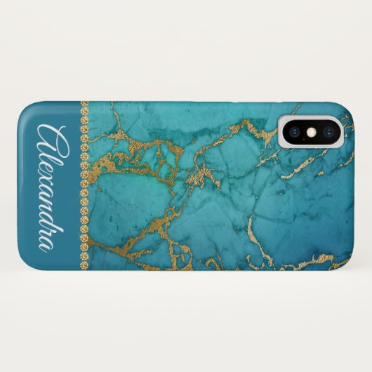 Blauw en Goud Marmer Elegant Girly Case-Mate iPhone Case (Achterkant (horizontaal))