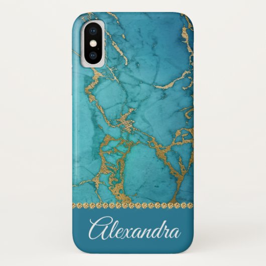 Blauw en Goud Marmer Elegant Girly Case-Mate iPhone Case (Achterkant)