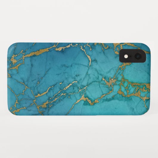 Blauw en Goud Marmer Elegante Moderne Print Case-Mate iPhone Case (Achterkant (horizontaal))