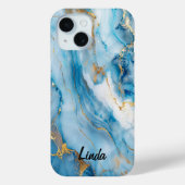 Blauw en Goud Marmer Hoesje-Mate iPhone Case (Achterkant)