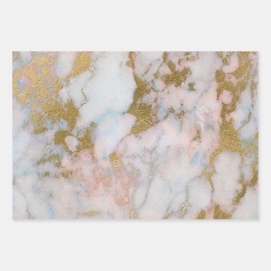 Blauw en goud marmer inpakpapier vel (Voorkant 3)