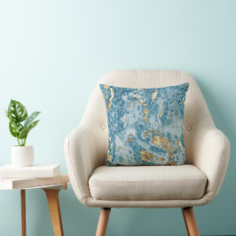 Blauw en Goud Marmer Luxe Abstract Kussen