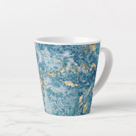 Blauw en Goud Marmer Luxe Abstract Latte Mok