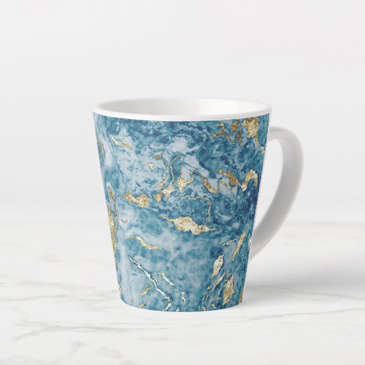 Blauw en Goud Marmer Luxe Abstract Latte Mok (Rechterhoek)