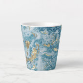 Blauw en Goud Marmer Luxe Abstract Latte Mok (Voorkant)