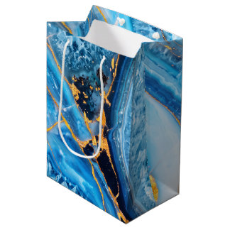 Blauw en goud marmer medium cadeauzakje