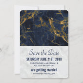 Blauw en goud marmer modern stijlvol huwelijk save the date (Voorkant)