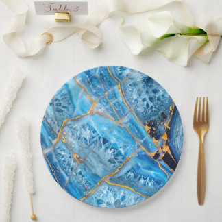 Blauw en goud marmer papieren bordje