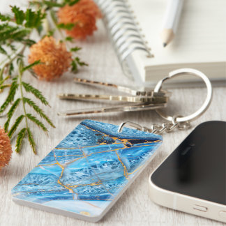 Blauw en goud marmer sleutelhanger