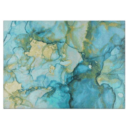 Blauw En Goud Marmer Snijplank (Voorkant)