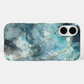 Blauw en Goud Marmeren Patroon iPhone Case (Achterkant (horizontaal))