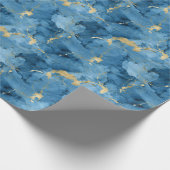Blauw en goud marmeren vloeibare stijl patroon cadeaupapier (Hoek)