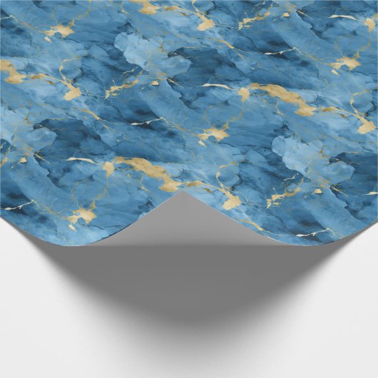 Blauw en goud marmeren vloeibare stijl patroon cadeaupapier (Hoek)