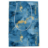 Blauw en goud marmeren vloeibare stijl patroon medium cadeauzakje (Voorkant)