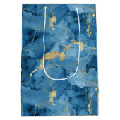 Blauw en goud marmeren vloeibare stijl patroon medium cadeauzakje (Achterkant)