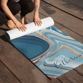 Blauw en goud marmeren wervelingen Ohm symbool Yogamat
