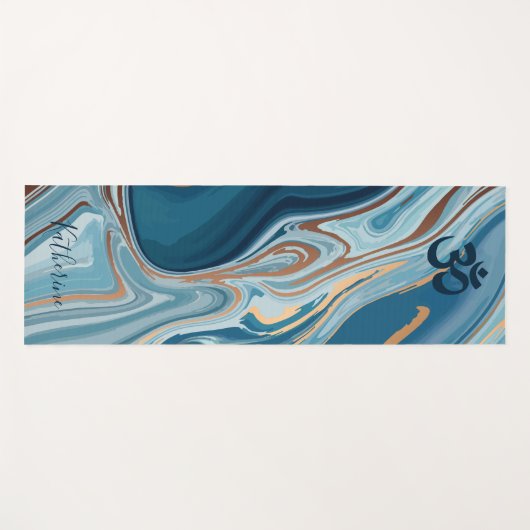 Blauw en goud marmeren wervelingen Ohm symbool Yogamat (Voorkant (horizontaal))