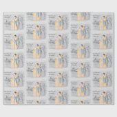 Blauw en goud Mary, Joseph en Jesus Holiday Cadeaupapier (Vlak)