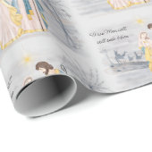 Blauw en goud Mary, Joseph en Jesus Holiday Cadeaupapier (Rol Hoek)